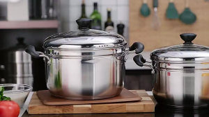 Omicko Panci kukusan tutup kaca ukuran besar Panci Kukus 2 Susun Panci Kukus Stainless Steel Dandang Panci Steamer