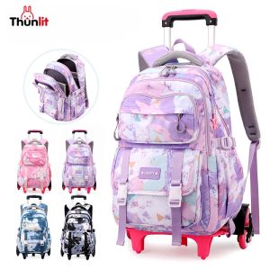 Thunlit Girl Trolley Bag Teenager 6-Wheeled Large Capacity Stair-climbing Rolling Backpack for Grade 3-6 Primary School and Junior High School Students