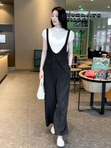 Mayya plus Womens Romper 2024 New Summer Fashion Black Wide Leg Straight Cut Waist High Belted Overalls Original Design