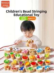 TONGMUXING | Montessori Early Educational Focused Intelligence Development Childrens Wooden Bead Stringing and Building Blocks Toy