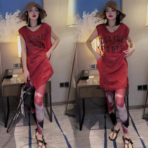 เสื้อยืดแขนกุดทรงหลวมสไตล์อเมริกันสำหรับผู้หญิงในช่วงฤดูร้อนปี 2024 เสื้อตัวบนพิมพ์ลายตัวอักษรสไตล์ย้อนยุคแบบยาวปานกลาง