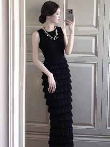SHANGSHA | Black Sleeveless Cake Dress