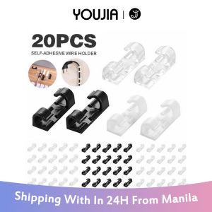 20Pcs Cable Clips Organizer Drop Wire Holder Cord Management Self-Adhesive Cable Manager Fixed Clamp Wire Winder for Office and Home TV PC Wire Holder USB Charging Data Line Cable Winder Sleeve