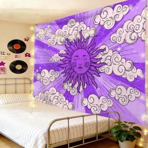 VIKAMA Hoa Hồng Hồng Bohemian Tấm Thảm Hippie Retro Đám Mây Thần Mặt Trời Điềm Lành Tường Nền Trang Trí Cho Phòng Khách Phòng Ngủ