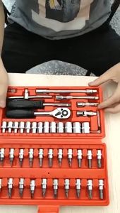 REAL PICT ALAT SOCKETTOOLS 46 PCS / Kunci Socket 46 Pcs 1/4" + Obeng shock Tool Kit Set Pas Ring L Motor Kunci/kunci l set tekiro lengkap/kunci ring pas 1 set lengkap SHENAR - PERABOTMURAH