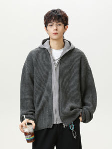 WUKONGYOUHUO | Áo Khoác Knit Hooded Giả Hai Mảnh Thu Thoáng Đãng