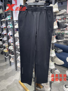 XTEP Mens Sport Pants Black Simple Fashionable Casual Black 2024 Autumn New Style Breathable Wear Resistant Knitted Long Trousers