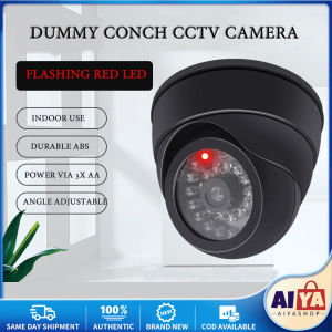★Same Day Shipping★ Creative Black Conch Dummy CCTV Camera Flashing Red Led Fake Camera Power Via 3AA Battery Surveillance Security System Simulation Conch Camera-Black