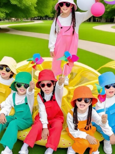 Candy Colored Short Sleeve T-Shirt And Overalls Set for Children Kindergarten Graduation Class Uniform Primary School Students