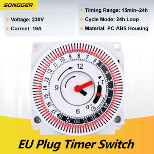 GT01 Mechanical Timer Switch 24‑Hour Heavy Duty Rotary Dial Timer Socket Plug‑In Analog Household Control for Kitchen Appliances