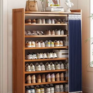 Simple Modern Bamboo Shoe Rack Indoor Doorway Dustproof Small Popular Shoe Cabinet Storage Organizer for Sports Shoes
