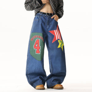 กางเกงยีนส์ทรงหลวมสไตล์ฮิปฮอปสไตล์สตรีทอเมริกันสำหรับผู้ชาย กางเกงขายาวทรงหลวม ทรงตรง ทรงหลวม กางเกงขายาวทรงหลวม
