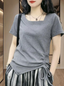 Casual Loose Womens Short Sleeve T-Shirt Pure Cotton Summer New Style V-Neck Regular Length Button Detailing Comfortable Top