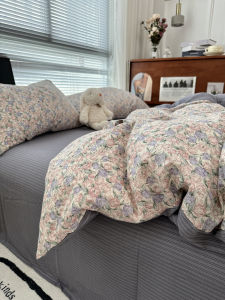 French Country Style Small Floral Washed Cotton Bedding Set Dormitory Twin Quilt Cover Sheet Three Piece Set Quilt Cover Four Piece Set