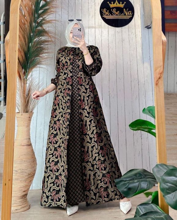 Gamis Cardi Wanita Batik Modern Dress Batik Kekinian Baju Muslim Wanita