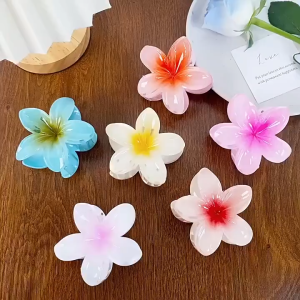 Jepit Rambut Model Bunga Kamboja Transparan Aklirik 8cm Hawaiian Plumeria Flower Aksesoris Rambut Hair Claw Clips Transparant