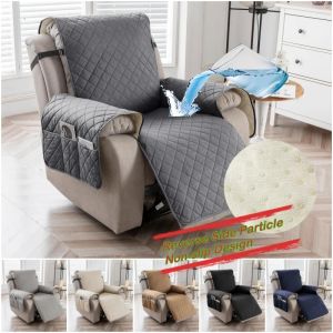 1ที่นั่งผ้าคลุม Sofa Recliner กันน้ำมีกระเป๋าใส่ของกันลื่นซักได้ที่ป้องกันเฟอร์นิเจอร์เบาะโซฟาผ้าคลุมโซฟา