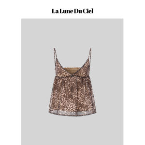 La lune Du ciel | Áo Camisole In Đốm Báo Viền Ren Cổ V Áo Búp Bê