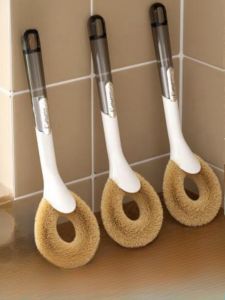 Kitchen Coconut Fiber Brush Long Handle Pot Cleaner Dishwashing Scrubber Stain Remover Household Cleaning Tool Home Essential