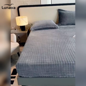 LUNAVA Velvet Bedsheet Embossed no Lukot Bed Cover Flannel Elastic Mattress Protector Bed Sheet