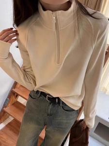 2023 Fall and Winter New Arrival Fashion Stand Collar Half Zip Double-Sided Dralon Sweatshirt Womens All-Matching Long Sleeve Top Bottoming Shirt Fashion