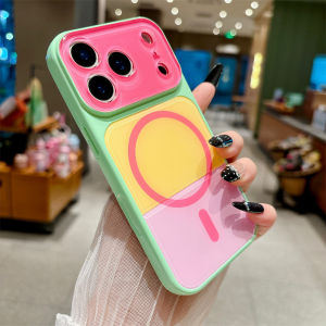 Dopamine Six Colors Colorblock Glitter Splicing Pattern Glossy Magnetic Case For iPhone 17 16 15 14 Pro Max For Magsafe Cover