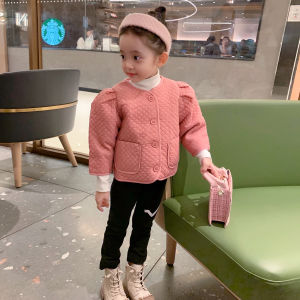Fall in Love with Pretty Girl Girl Light Luxury Classic Style Puff Sleeve Rhombus Cotton-padded Clothes 2021 Elegant Socialite Chanel-Style Coat