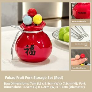 Stainless Steel Fruit Fork Set Cute Safe Dessert Small Forks Household High-End Feel Childrens Safety Fruit Tag Storage Canister