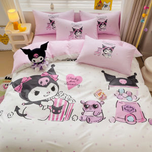 Cotton Cartoon Cat Duvet Cover Bed Sheet Set Three Liuli Pure Cotton Four-Piece Set Cute KT Cat Bedding for Girls Dormitory