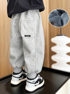 Fleece Lined Childrens Sports Pants Casual Long Trousers for Boys Integrated Fleece Autumn Winter New Style Baby Outfit