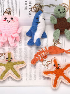 Handmade Knitted Sea Creature Keychain Starfish Turtle Design Creative Gift Festival Supplies Cartoon Style Polyester Material
