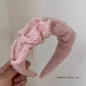 Autumn and Winter Knitted Plush Wide Brim Hair Band Womens 2024 New Arrival High Skull Top Blue Wool Headband Hair Clip Headdress