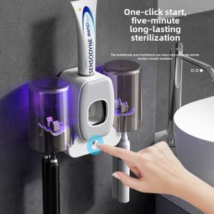 Smart Electric Toothbrush UV Disinfectant Wall Mounted Toothbrush Holder Couple Two Cups Toothpaste Rack Personal Hygiene Organizer