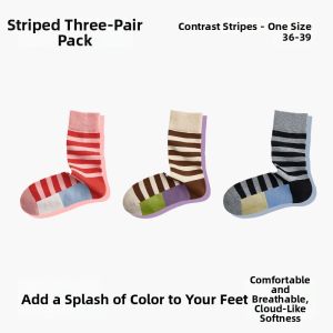 Contrast Stripe Crew No-Bone Cotton Womens Socks