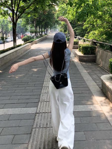 Black Fragrance Style Womens Backpack Fashion Design Chain Small Bag Casual Lock Buckle Closure Soft Handle Vertical Square Shape