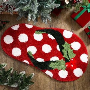 VIKAMA Christmas Santa Plush Floor Mat Buffalo Plaid Non Slip Doormat For Bathroom Courtyard Bedroom Xmas Home Decoration
