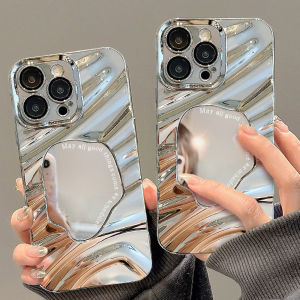 Luxury Make Up Mirror Case For infinix Smart 8 Tecno Spark Go 2024 20 Pro Hot 40 Note 30 40 Pro 4G Shockproof Fashion Lattice Glossy Wavy Edge Silver plating Protective Cover