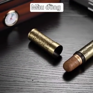 Hộp Ống đựng xì gà Chất liệu hợp kim kẽm với họa tiết khắc cổ điển | Chống ẩm và chống nấm mốc bảo vệ hoàn hảo | Hộp đựng xì gà đơn dễ mang theo màu đồng và bạc