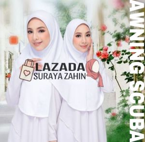 [ Tidak Berdagu ] Size L Tudung Sarung Moscrepe Awning Scuba Black And White Edition / Tudung Beruniform / Tudung Sarung Jururawat