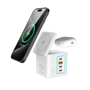 GaN 105W Magnetic Wireless Charger Stand 15W Fast Wireless Charging Desktop Dock Station For iPhone16 15 14 13 Airpod