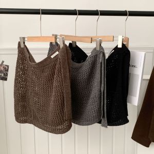 Korean Style Hollow out Knitted Half Skirt Womens Fashionable Layered One Piece Bum Curtain Cover Street Style Polyester
