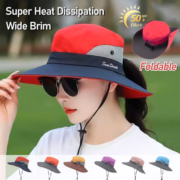 Sun Hat summer ponytail with uv protection outdoor Foldable fisherman hat  men women wide brim casual breathable waterproof windproof multi-purpose  fashion bucket hat cycling travel mountaineering beach sunscreen cap unisex