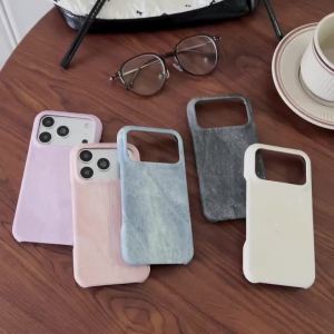 Retro Leather Frameless Denim Glitter Bumper Phone Case for IPhone 17 Air 16 15 14 13 12 Pro Max Shockproof Protective Cover