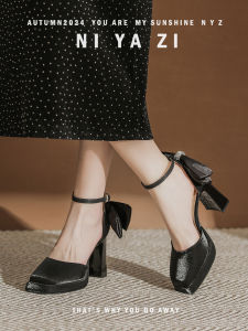 Black Tassel Hollow out Mary Jane Shoes Butterfly Knot Womens Fashionable Pearl Embellished High Heels Square Head Slip-On