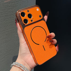 Transforming Large Window Starry Orange Magnetic Charging Compatible 17 Pro Max Leather Case