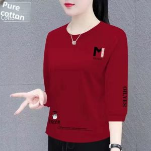 QIAOXIZI | Cotton Mid-Sleeve T-Shirt Loose Summer New Style 2025 Middle-Aged Womens Seven-Sleeve