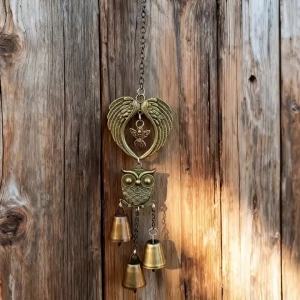 1Pc Chuông Kim Loại Đồng Cổ Điển Hình Thiên Thần Và Cú Trang Trí Treo Ngoài Trời Phong Cách Rustic Quà Tặng Khai Trương Nhà Cửa Sân Vườn Hiên Nhà