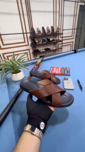 Dép Quai Ngang Nam Da Bò Thật Đế Cao Su Đúc Nguyên Khối Hàng Cao Cấp (NV02)