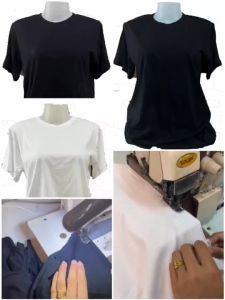 เสื้อยึดเสื้อเปล่า คอกลมแขนสั้นผ้า Cotton ขาว ดำ - สีขาว เสื้อยึด ที่นอน