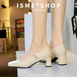 Elegant Satin Single Shoes with Diamond for Women Chunky Heel Wedding Shoes Spring 2025 Square Head Fashionable Party Shoes